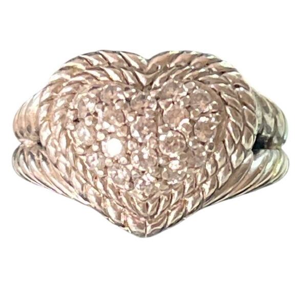 Judith Ripka Pave CZ Heart Ring Sterling Silver